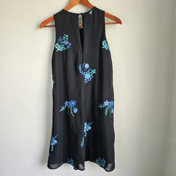 Calvin Klein Embroidered Floral Chiffon A-Line Mini Dress Women's 4 Black Sheer